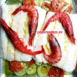 Merluza-horno-con-carabineros receta de merluza con carabineros